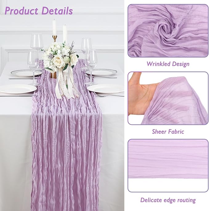12 Pack Lilac Purple Cheesecloth Table Runner 120 Inch Boho Wedding Decor | - Image 3