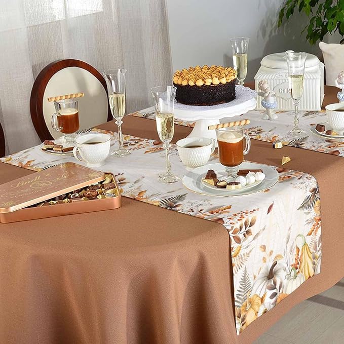 White Golden-Yellow Pumpkin Fall Table Runner 72 Inches Long, Thanksgiving - Image 5
