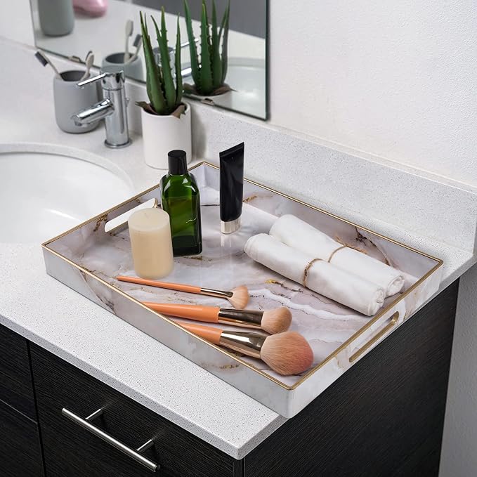 White Decorative Tray, Plastic Rectangle Serving Tray - Image 6