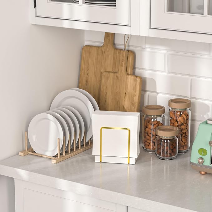 Wican Napkin Holder for Table, Bamboo Iron Standing Napkin Dispenser | Dining - Image 3