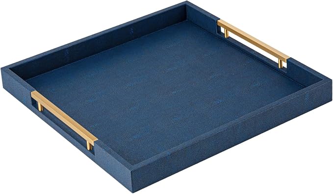 Navy Blue Faux Leather Large Square Decorative Serving Tray - Image 8