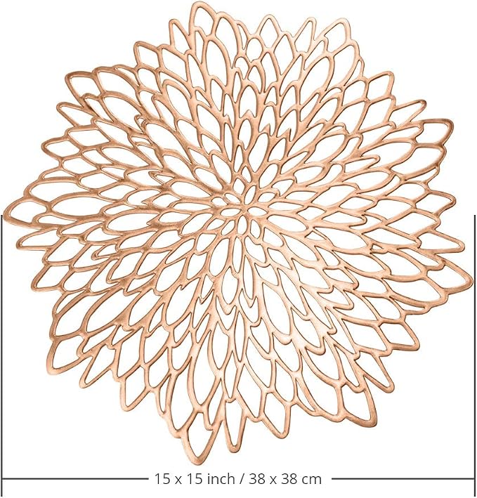 Rose Gold Round Placemats for Dinner Table Set of 6 | Hollow-out Vinyl Place - Image 2