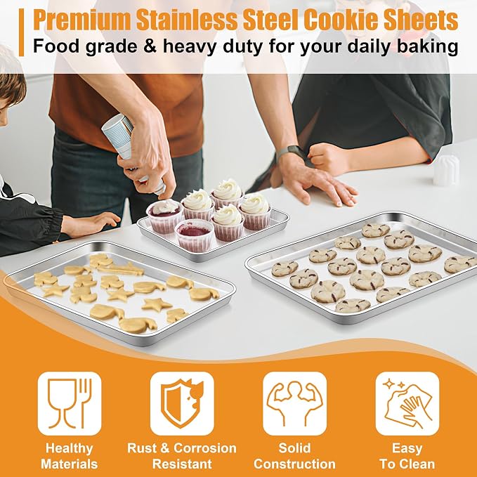 TeamFar Baking Sheet, Cookie Sheets Baking Pans Set of 3, 16/12.5/10.5 Inch | - Image 4