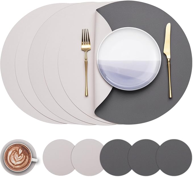 Myir JUN 15 Inches Round Placemats Set of 6 Faux Leather Place Mats | by MyirJUN