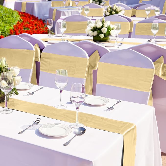 Aneco 12 Pack Satin Table Runner 12 x 108 Inch Champagne Long Wedding Satin - Image 5