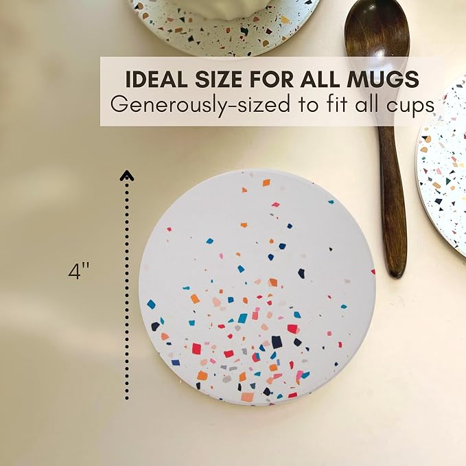 Terrazzo Coasters Set of 6, Colorful Boho Absorbent Ceramic Coasters | Speckled - Image 6