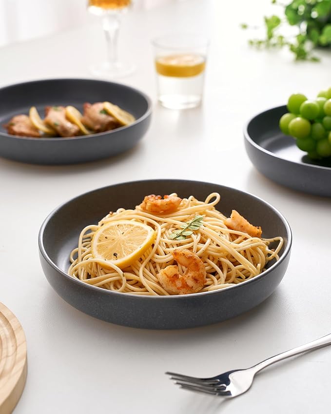 famiware Milkyway 33 oz Pasta Bowls Set of 4, Matte Dark Charcoal | Double - Image 7