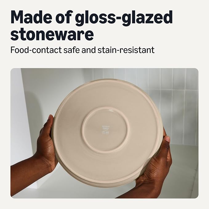 Amazon Basics Glazed Stoneware Dinner Plates, Ceramic 4-Piece Set, Dishwasher - Image 3