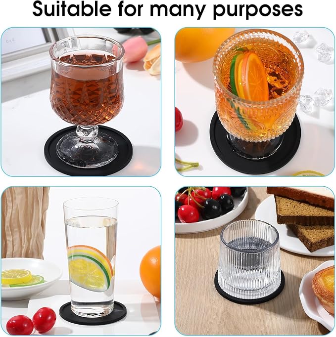 Silicone Coasters, 4 Pack | Washable, Heat Resistant, Round Cup Mats, - Image 7