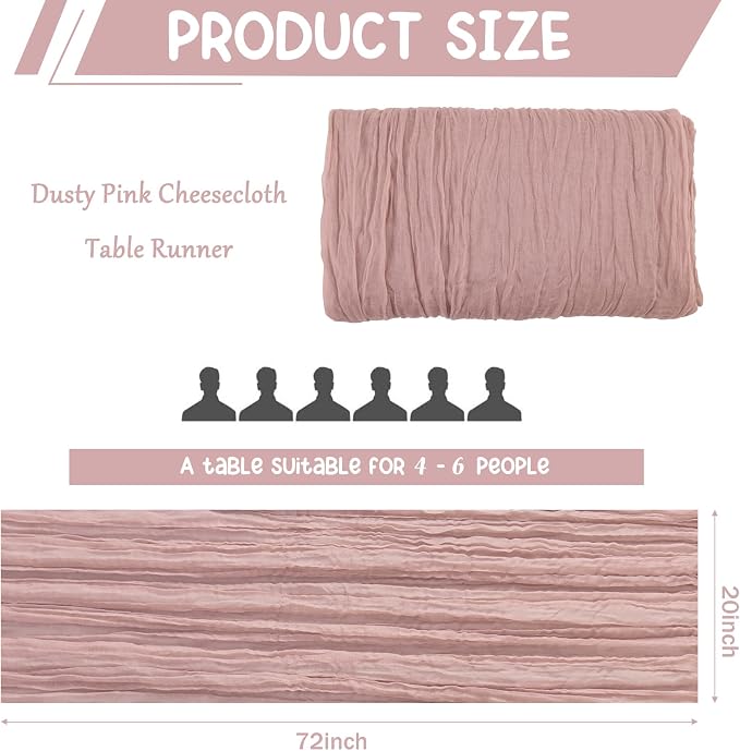 10 Pack Dusty Pink Cheesecloth Table Runner 6FT Boho Gauze Fabric Table Runner - Image 2