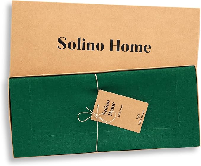 Solino Home 100% Pure Linen Table Runner Christmas Green, Fete 14 x 60 in | - Image 6