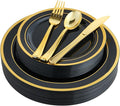 25 Guests Plastic Plates Set Gold Disposable Dinnerware Set | Include 25 Pc 10" by JOLLYCHEF