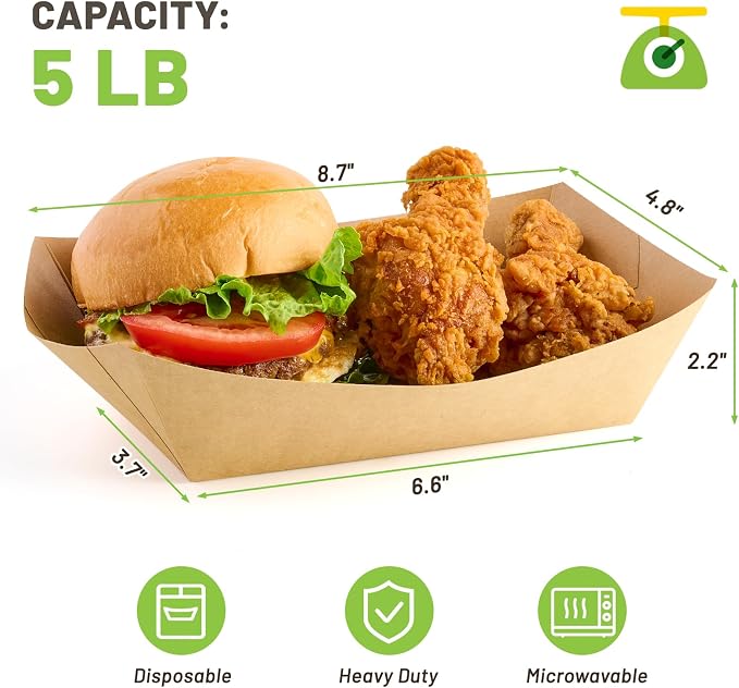 ZORRITA Extra Large Paper Food Trays, 5 LB, 100 Pack | Disposable, Kraft Paper - Image 2