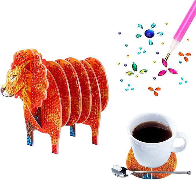 DDGYP Lion Diamond Art Coasters Kit, Interlocking Acrylic Animal Statue by DDGYP