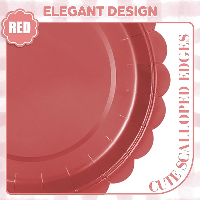 52 Pcs Red Paper Plates 7 Inch Scalloped Dessert Plates - Image 3