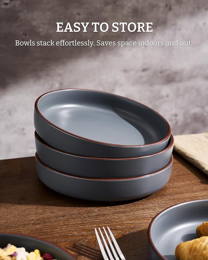 famiware Mercury Pasta Bowls Set of 4, 33 oz Large Salad Bowls, Charcoal | - Image 6