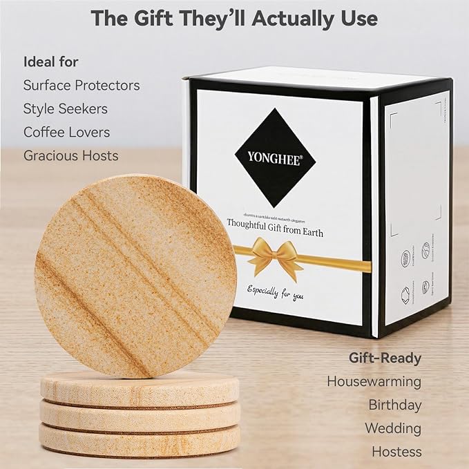 Natural Sandstone Coasters Set of 4, Heat Resistant, Scratch-Resistant - Image 6