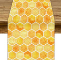 Honeycomb Bee Table Runner, Cute Abstract Geometric Yellow Honeycombs Print by JanJCurt