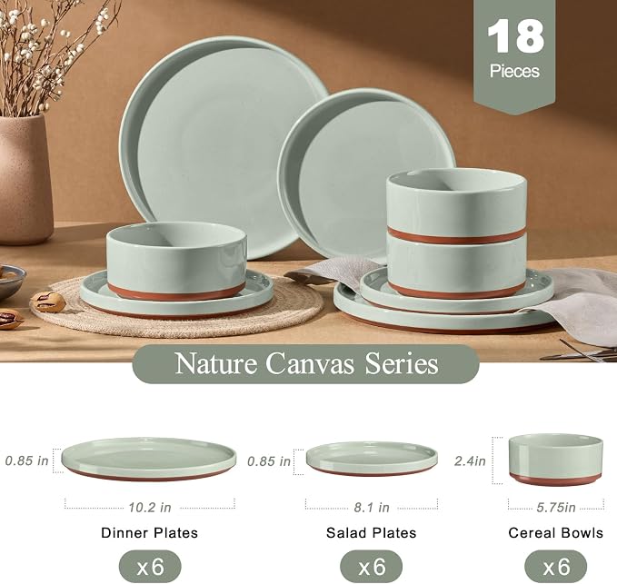 LIANYU 18 Pieces Porcelain Dinnerware Sets, Premium Plates and Bowls Set | - Image 2