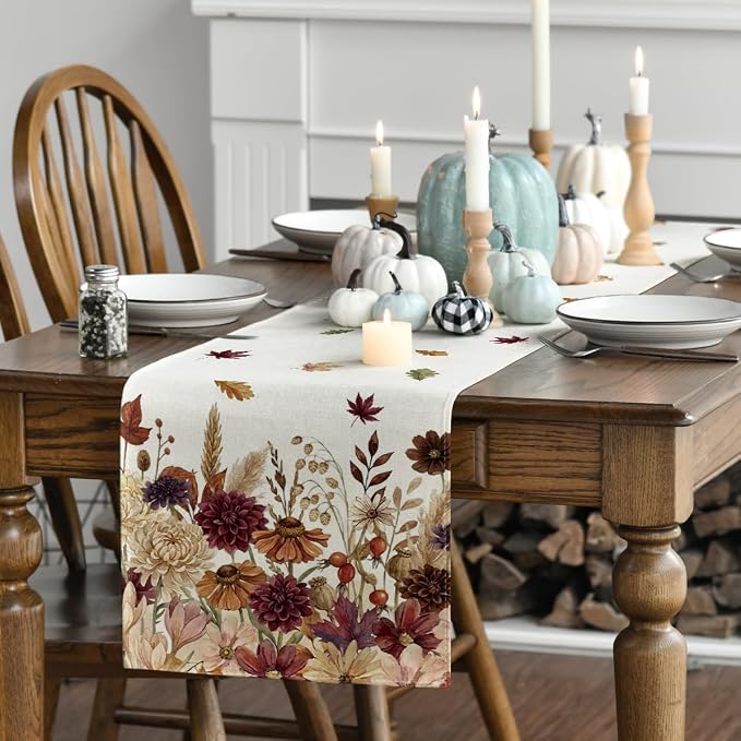 Artoid Mode 210 GSM Fall Table Runner 13x90 Inch Home Party Decor | Watercolor - Image 3