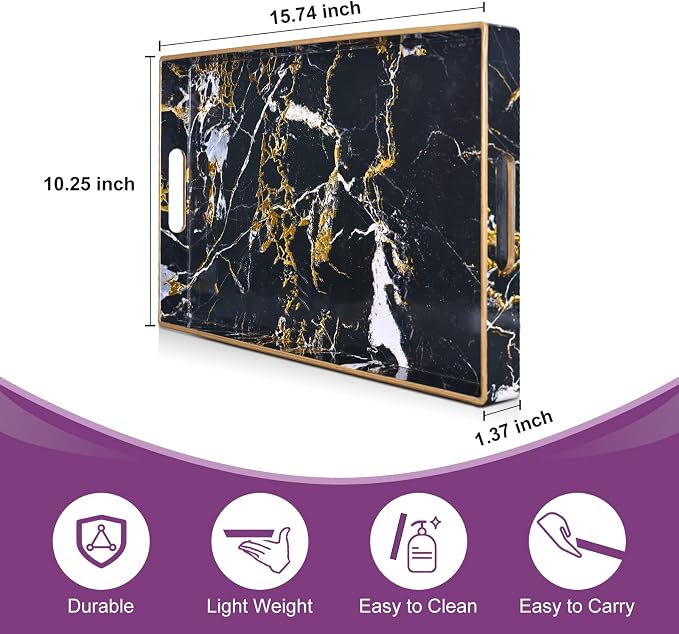 Gifturbo Black Serving Tray, Marble Decorative Serving Trays - Image 2