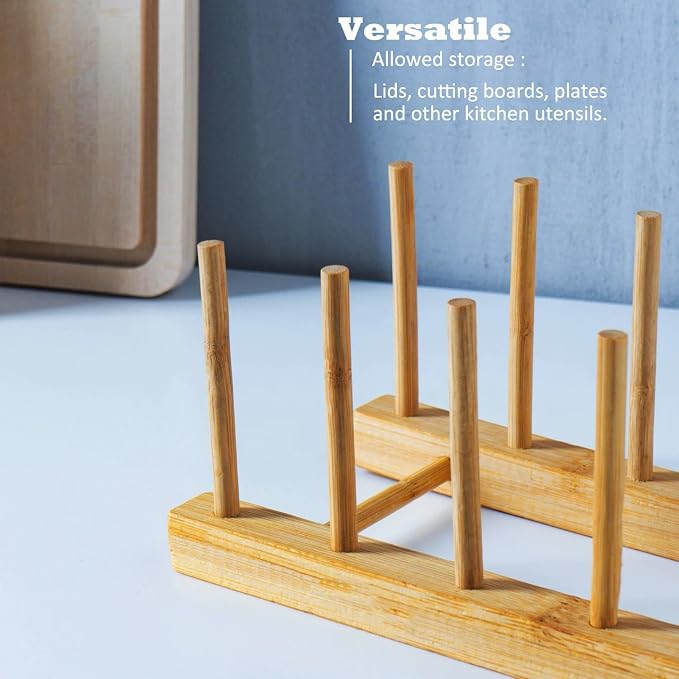 4 Pcs Bamboo Wooden Dish Rack, Plate Organizer - Image 6