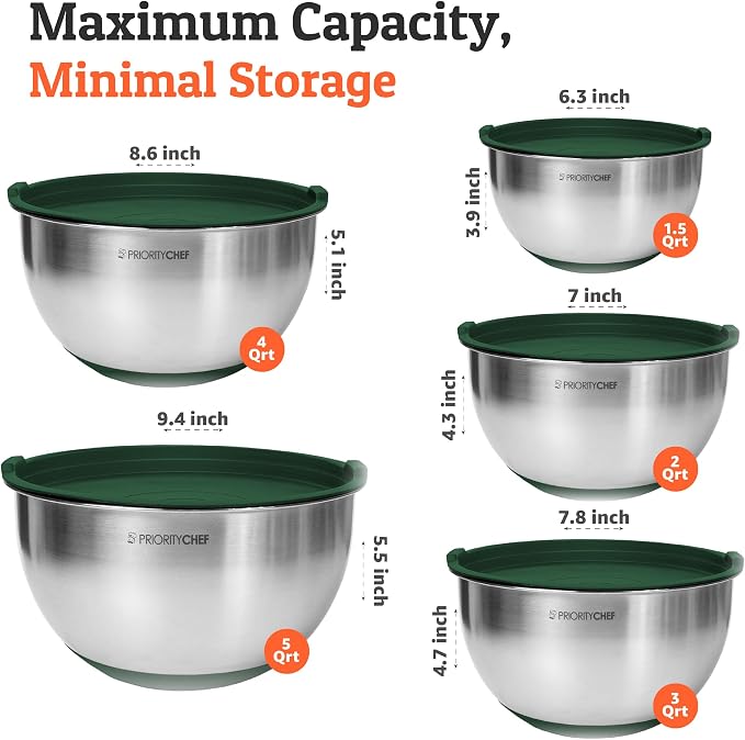 Premium Mixing Bowls With Airtight Lids Set, Thicker Stainless Steel Mixing - Image 3