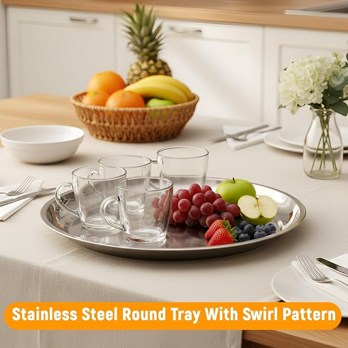 8 Pack Stainless Steel Round Serving Tray - Image 5