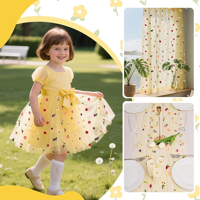 BINBE 3pcs Daisy Spring Table Runner Embroidery Gauze 10FT Florals Seasonal - Image 7