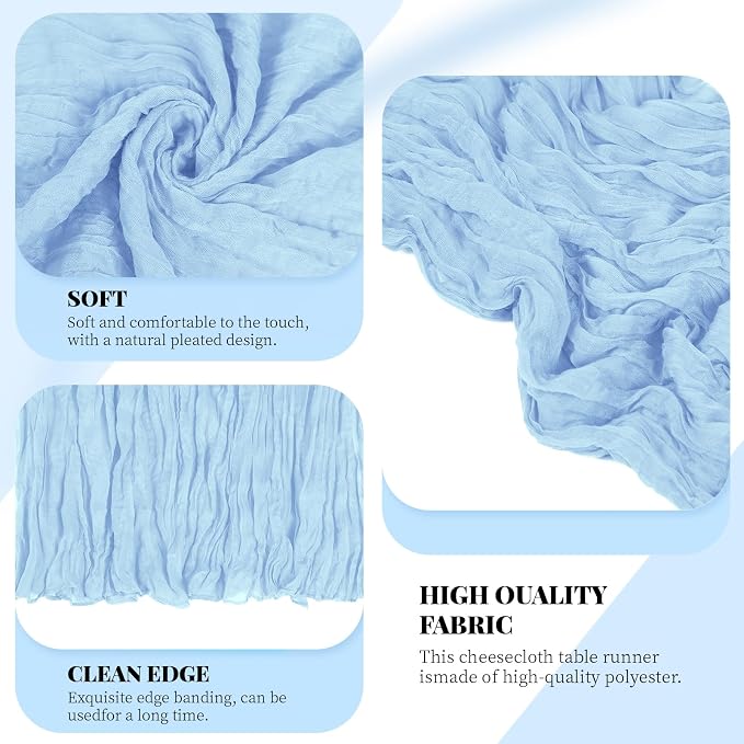 6 Pack Baby Blue Cheesecloth Table Runner, 17 x 108 Inch, Gauze Cheese Cloth - Image 4