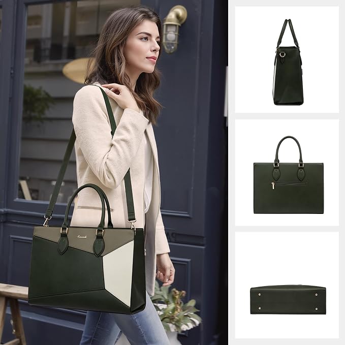LOVEVOOK Laptop Bag for Women, 17 lnch Waterproof Lightweight Leather Tote Bag - Image 2