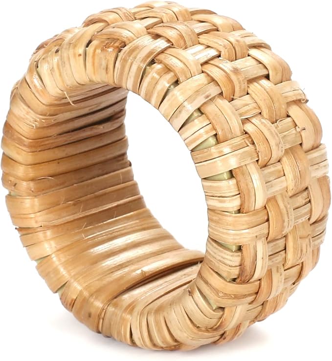 Lightnpro Natural Rattan Decorative Napkin Rings Set of 12, Serviette Napkin - Image 3