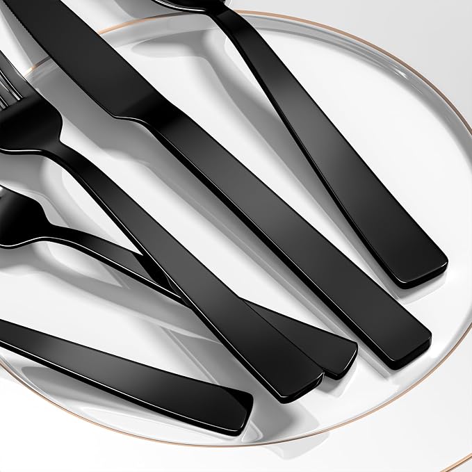 Yoehka 40 Pieces Black Silverware Set, Stainless Steel Flatware Set - Image 5