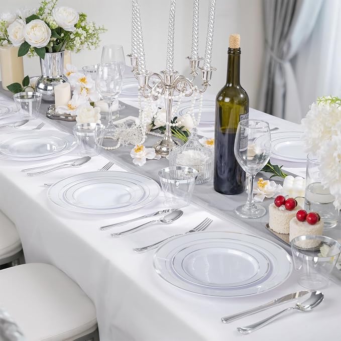 WELLIFE 600 PCS Silver Disposable Dinnerware Set - Image 2
