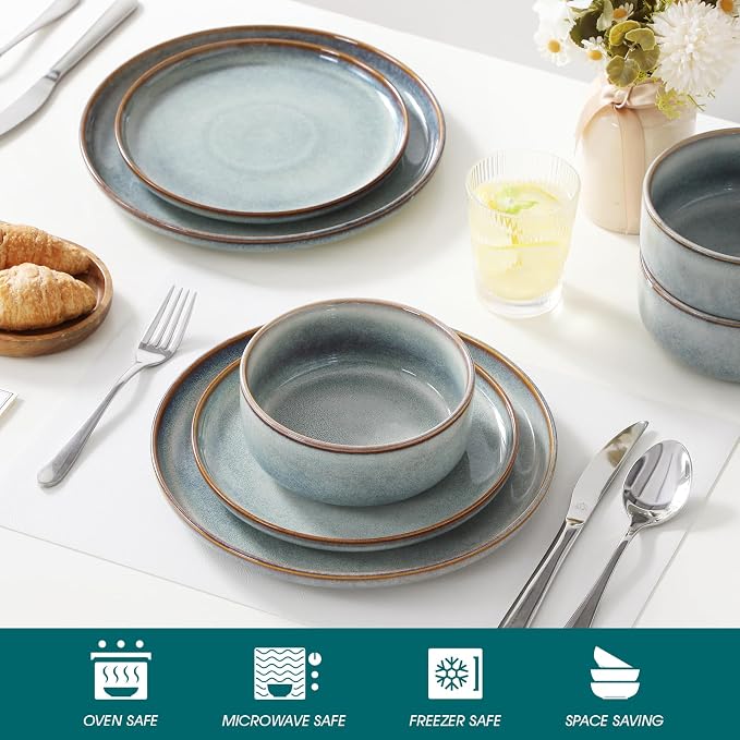 vancasso PLAYA Plates and Bowls Sets, 12 Pieces Light-Blue Dinnerware Sets - Image 4