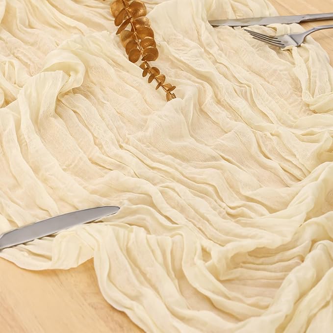 1 Pack Ivory Cream Cheesecloth Table Runner 120 Inch Boho Wedding Decor | - Image 6