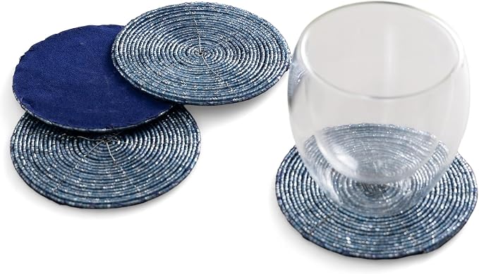 Handmade Beaded Coasters, Glass Bead Coasters in Light Blue, Coffee Table Décor by TrunkinUSA