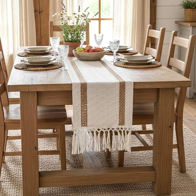 Fall Table Runner with Tassels for Coffe Table Home Decor 12x90 Inch | 90 - Image 7
