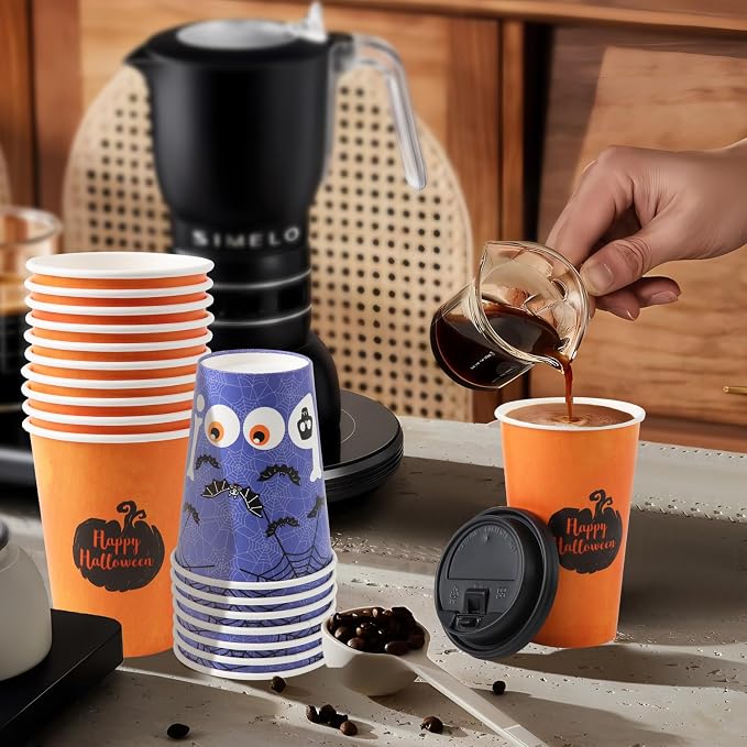 Tamone 100 PACK Halloween Cups 12OZ Disposable Coffee Cups - Image 6