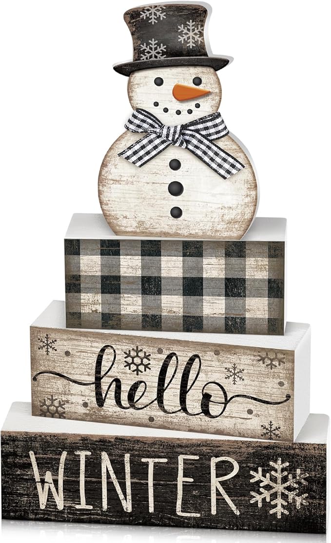 Moucuny 4 Pcs Snowman Christmas Decor Winter Table Decorations Christmas Tiered by Moucuny