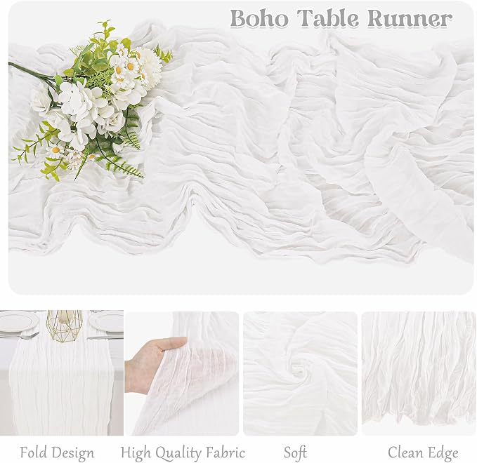 10 Pack White Cheesecloth Table Runner 6FT Boho Gauze Fabric Table Runner - Image 3