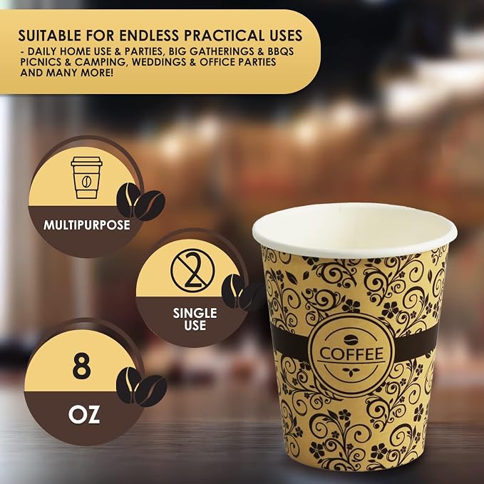 PAMI Disposable Paper Coffee Cups 8 oz, Single-Use, Leak Resistant - Image 6