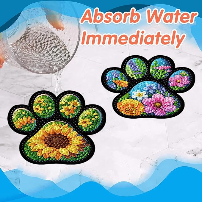 ijbnhd 8 Pcs Diamond Art Coasters Kits Dog Paw 4x4 inch | Diamond Painting - Image 6