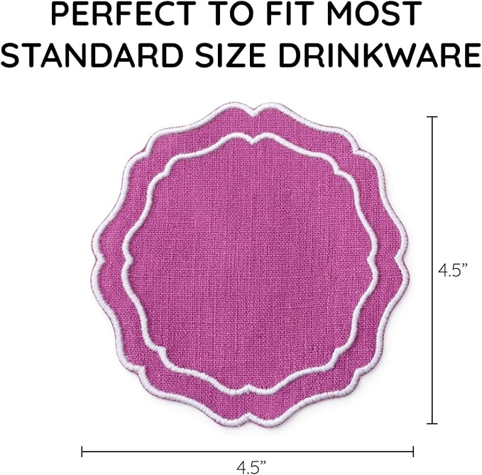 Linen Coasters for Drinks, 4.5 inch, Orchid | Absorbent Linen Drink Mats - Image 3