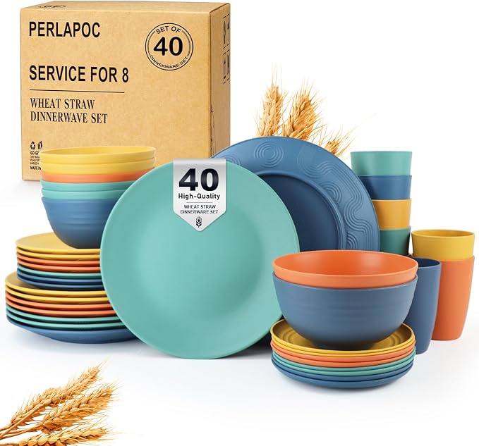 Wheat Straw Dinnerware Set 40 PCS by Perlapoc