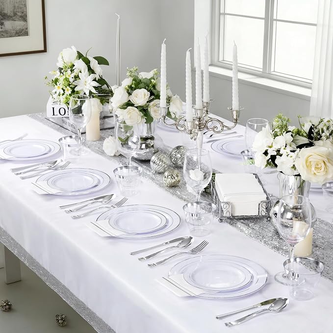 GATHER 176PCS Silver Plastic Plates - Image 6