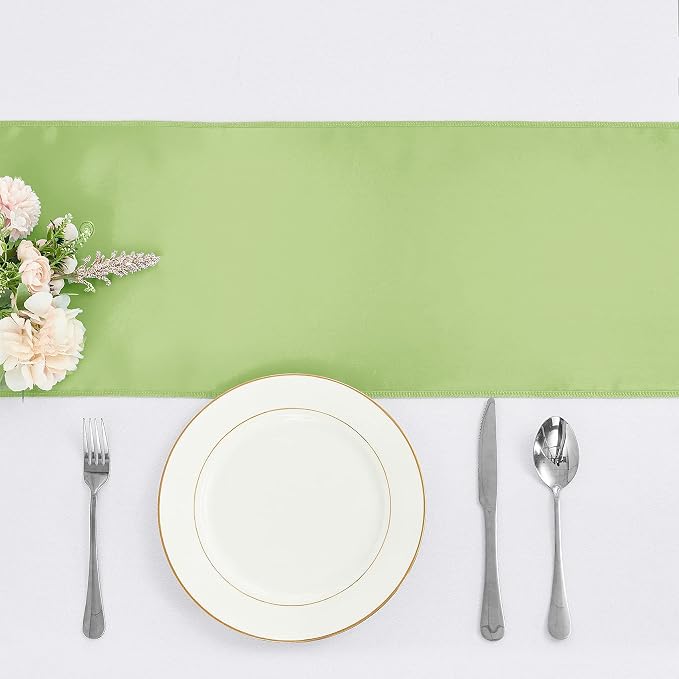 10-Pack Green Satin Table Runner 12 x 108 Inch Long Bright and Smooth Silk - Image 2