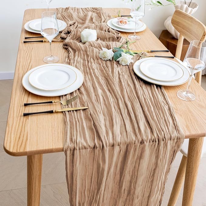 Cheesecloth Table Runner Nude Brown 10FT Boho Gauze, 2 Pack | 120 Inch Cheese - Image 6