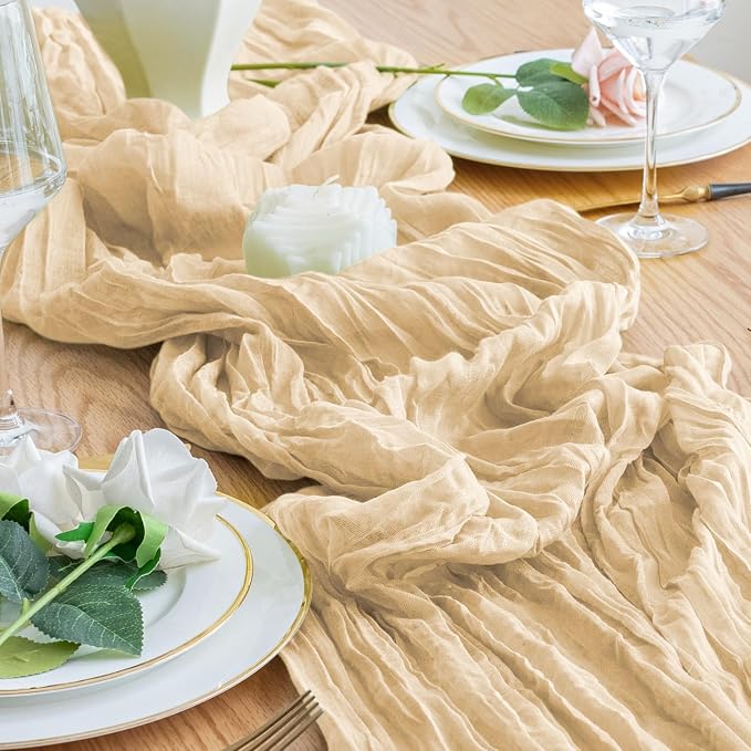 Cheesecloth Table Runner 10FT Sand Boho Gauze Rustic Sheer Table Runners | - Image 6