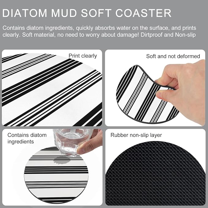 Retro Black Stripes Coasters Set of 6, Absorbent Coasters - Image 9